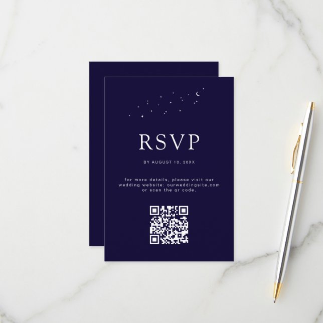 Elegant Celestial Blue QR Code Modern Wedding RSVP Card (Front/Back In Situ)
