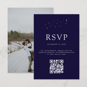 Elegant Celestial Blue QR Code Wedding Photo RSVP Card