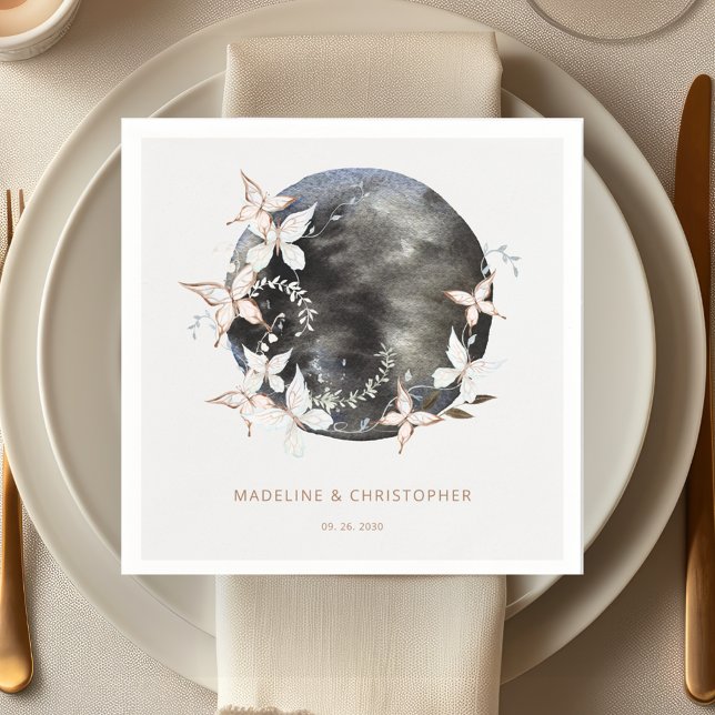 Elegant Celestial Butterfly Save the Date Wedding Napkin (Creator Uploaded)