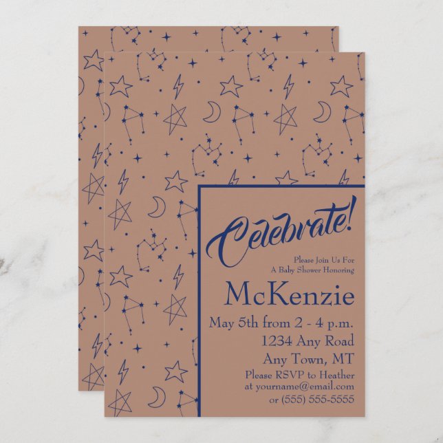 Elegant Celestial Constellations Baby Shower Invitation (Front/Back)