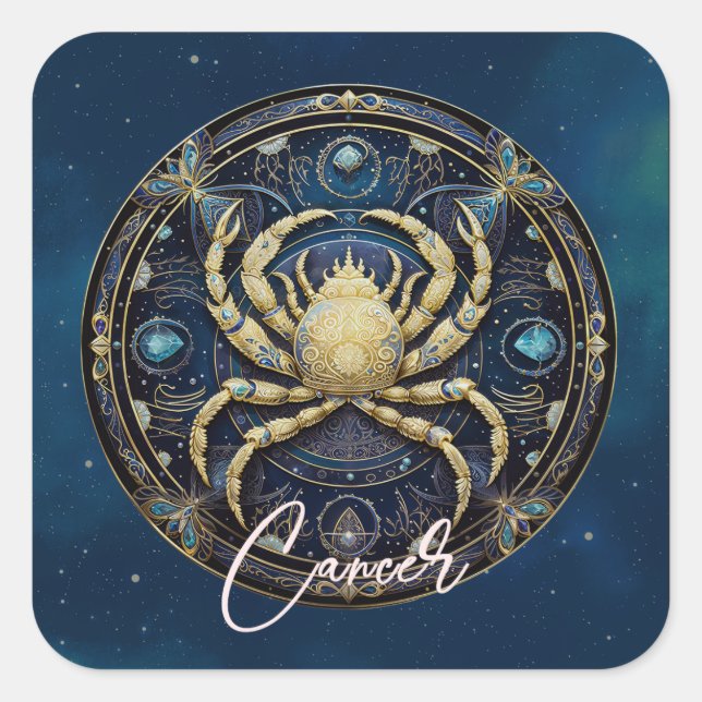 Elegant Celestial Crab Sun Sign Black Gold Cancer Square Sticker (Front)