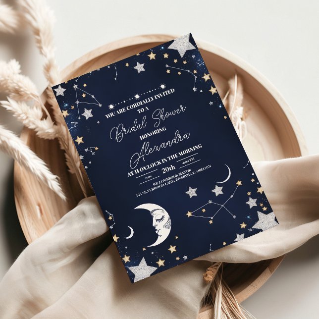 Elegant Celestial Crescent Moon Bridal Shower Invitation (Creator Uploaded)