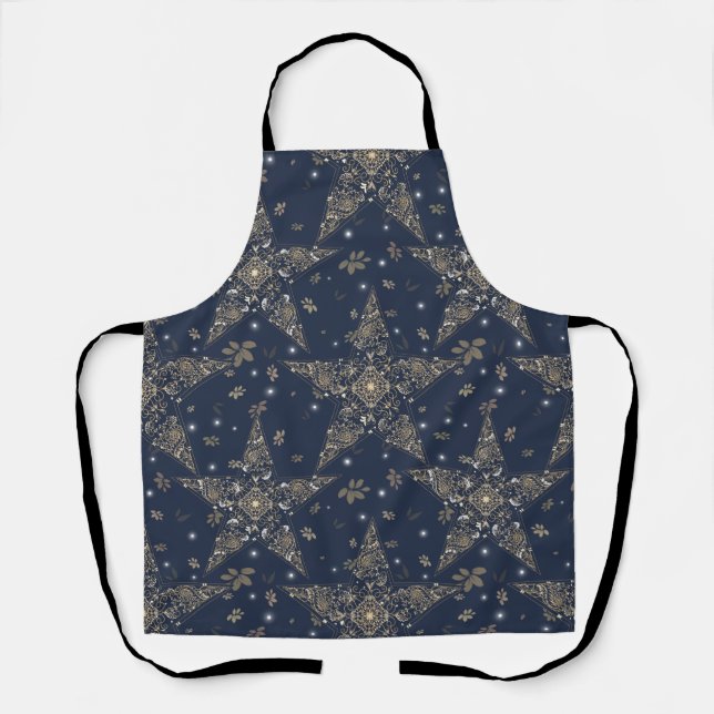 Elegant Celestial Filigree Star Pattern - Blue Apron (Front)