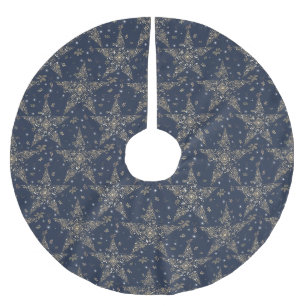 Elegant Celestial Filigree Star Pattern - Blue Brushed Polyester Tree Skirt