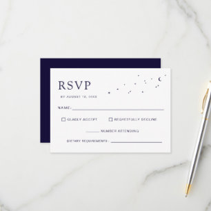 Elegant Celestial Midnight Blue Monogram Wedding RSVP Card