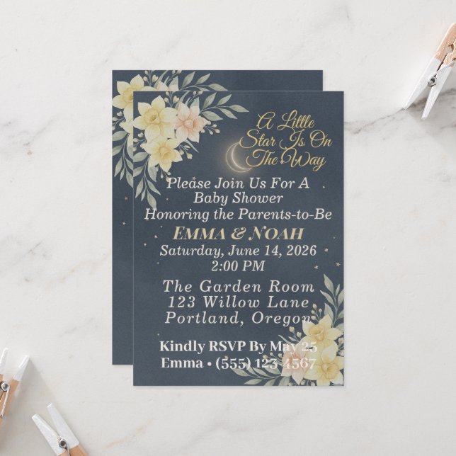 Elegant Celestial Moon Baby Shower Invitation (Front/Back In Situ)