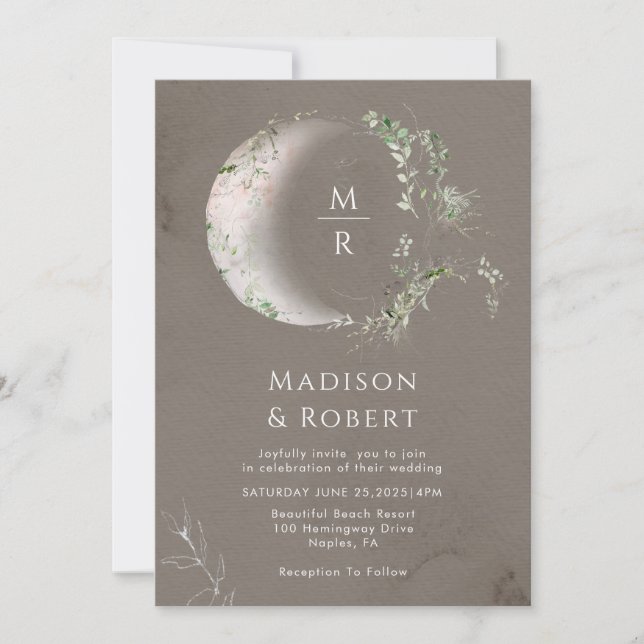 Elegant Celestial Moon Mystical Wedding  Invitation (Front)