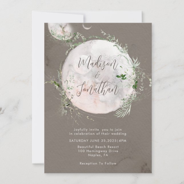 Elegant Celestial Moon Mystical Wedding  Invitation (Front)
