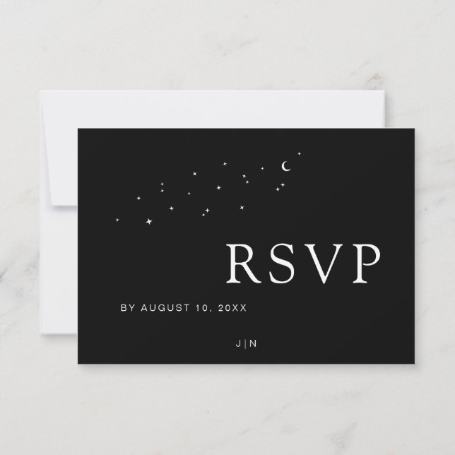 Elegant Celestial Moon & Stars Black Wedding RSVP Card (Back)