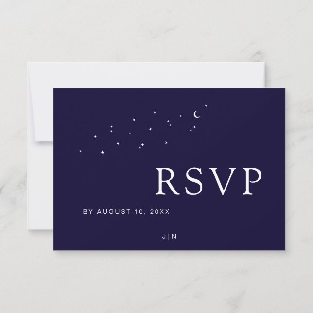 Elegant Celestial Moon & Stars Blue Wedding RSVP Card (Back)