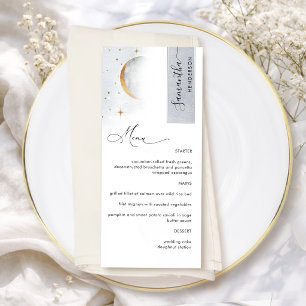 Elegant Celestial Moon Stars, Menu with Guest Name