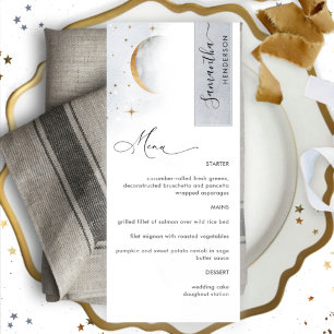 Elegant Celestial Moon Stars, Menu with Guest Name