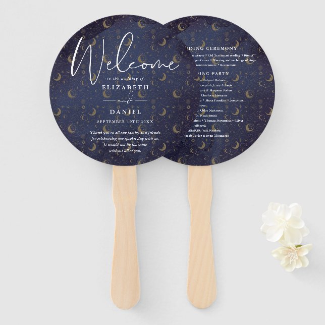 Elegant Celestial Mystical Wedding Program Heart Hand Fan (Front and Back)