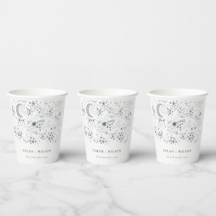 Elegant Celestial Navy Starry Night Moon Wedding Paper Cups