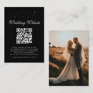 Elegant Celestial QR Code Black Wedding Details Enclosure Card