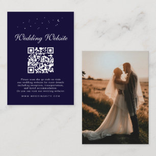 Elegant Celestial QR Code Blue Wedding Details Enclosure Card