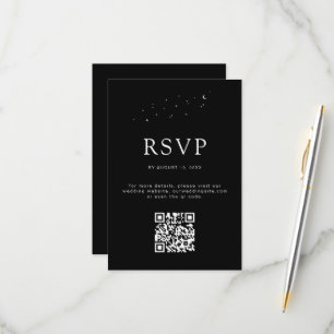 Elegant Celestial QR Code Modern Black Wedding RSVP Card