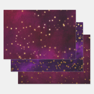 Elegant Celestial Starry Gold Stars Design Wrapping Paper Sheet