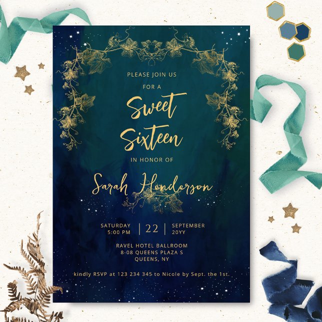 Elegant Celestial Starry Night Sweet Sixteen Invitation (Creator Uploaded)