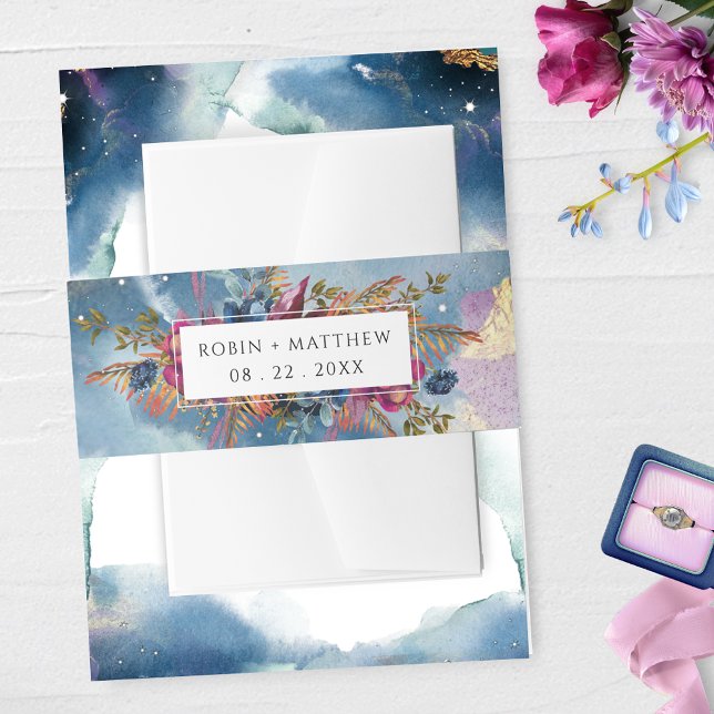 Elegant Celestial Watercolor and Mystic Garden Invitation Belly Band (Creator Uploaded)