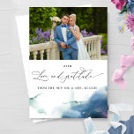 Elegant Celestial Watercolor Photo Wedding Thank You Card<br><div class="desc">Thank your guests with this elegant Wedding photo thank you card with the phrase "Love and Gratitude" in delicate modern handwritten calligraphy. Design with two photo templates one in the front and one in the back. Ability to add on the back a "printed" message - OR - leave the section...</div>