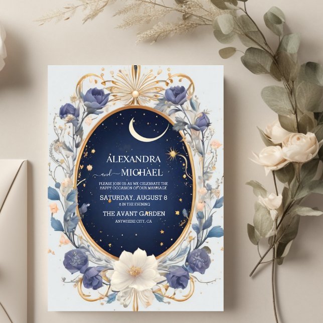 Elegant Celestial Watercolor Starry Frame Wedding Invitation (Creator Uploaded)