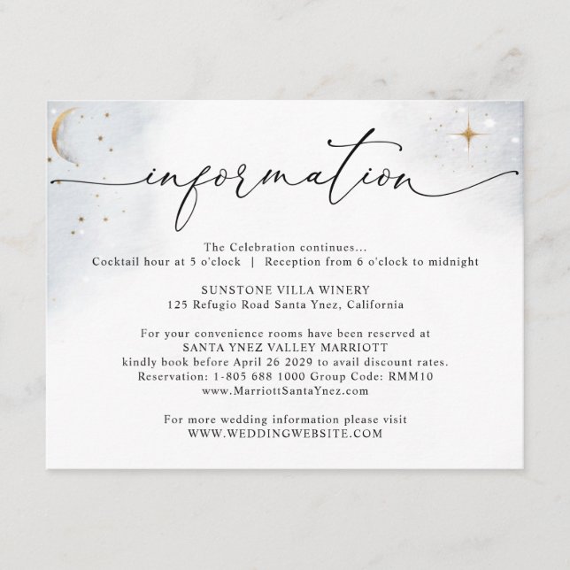 Elegant Celestial Wedding Details / Information Enclosure Card (Front)