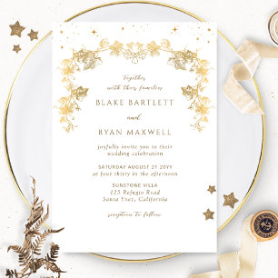 Elegant Celestial White, Gold Enchanting Wedding Invitation