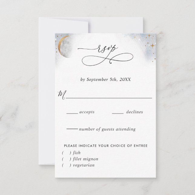 Elegant Celestial With/Without Meal Choices RSVP Card (Front)