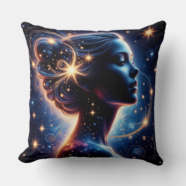 Elegant Celestial Woman Silhouette Cushion (Front)