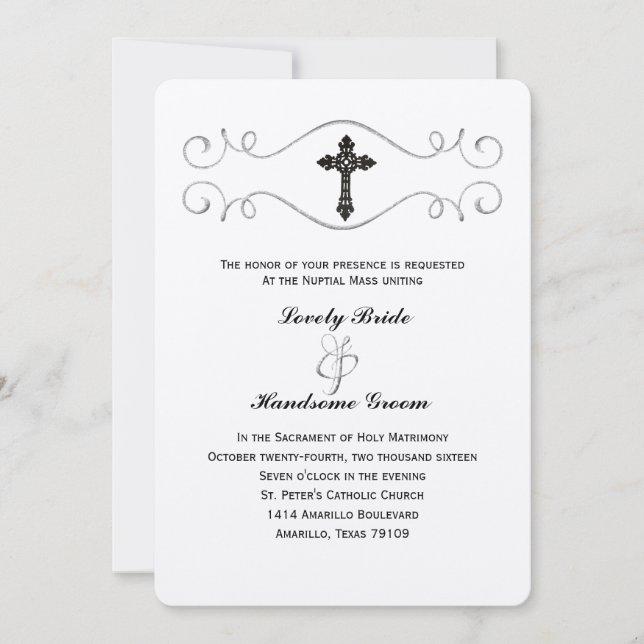 Elegant Celtic Cross Catholic Wedding Invitation (Front)