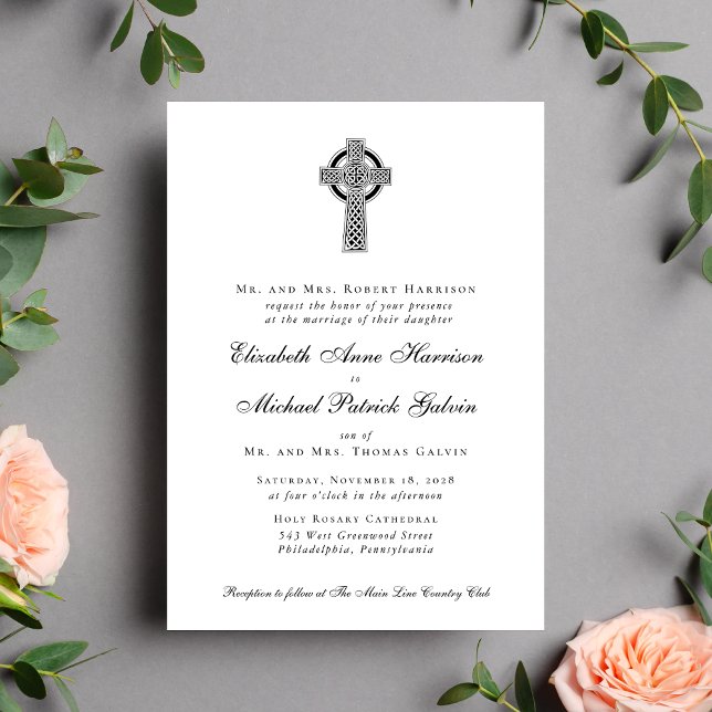Elegant Celtic Cross Christian Wedding Invitation (Creator Uploaded)