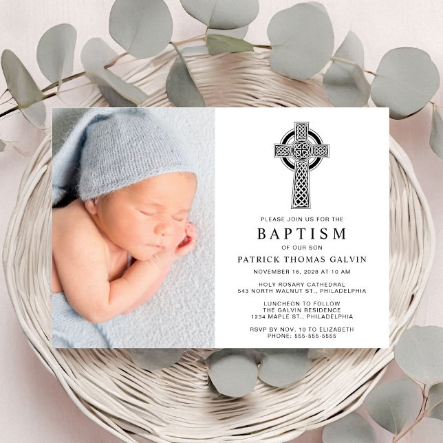 Elegant Celtic Cross Photo Baptism Invitation (Creator Uploaded)