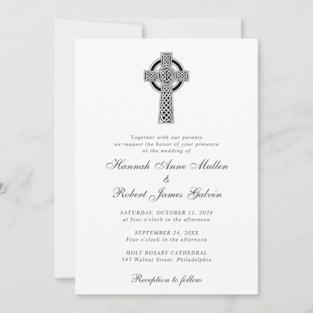 Elegant Celtic Cross Wedding Invitation (Front)