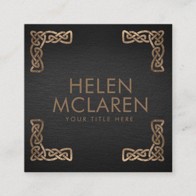 Elegant Celtic Knot Corners Square Business Card (Front)