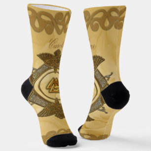 Elegant celtic knot in golden colours. socks