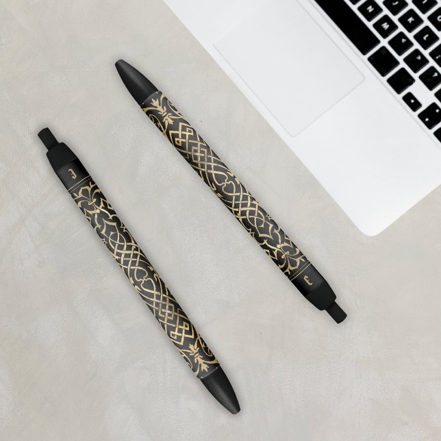 Elegant Celtic Pattern Black Gold Monogram Initial Ink Pen (Elegant Celtic Pattern Black Gold Monogram Initial Pen
)