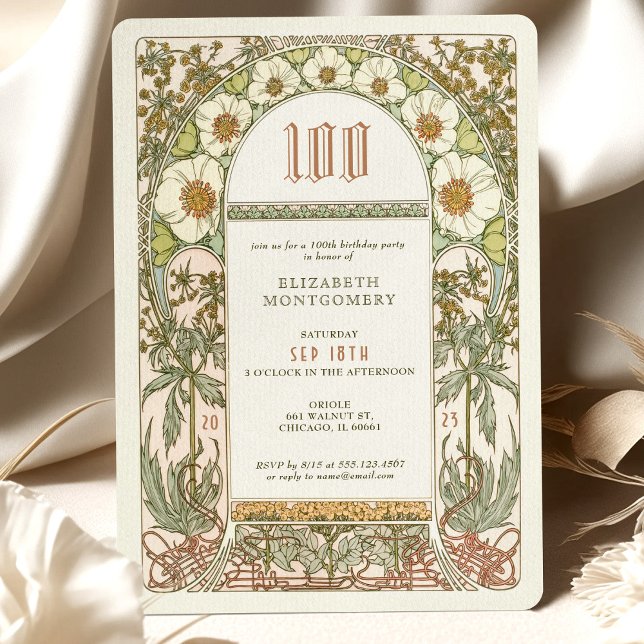 Elegant Centennial Celebration Art Nouveau Mucha Invitation (Creator Uploaded)