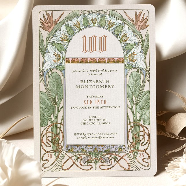 Elegant Centennial Celebration Art Nouveau Mucha Invitation (Creator Uploaded)