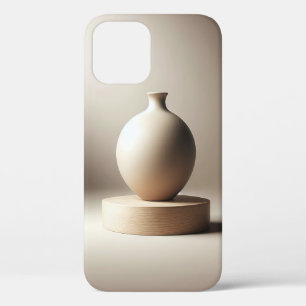 Elegant Ceramic Vase on Round Wood Base Minimalist iPhone 12 Case