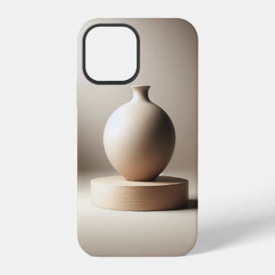 Elegant Ceramic Vase on Round Wood Base Minimalist iPhone 12 Case