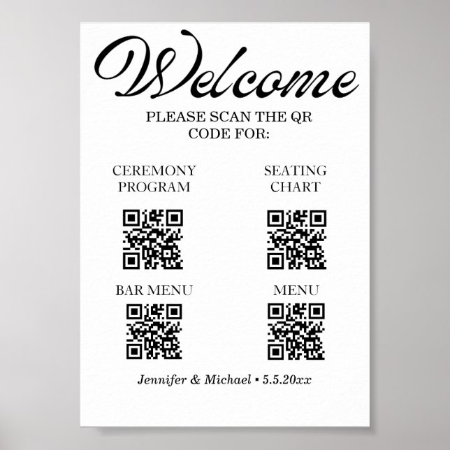 elegant ceremony&seating chart&bar&menu qr code  poster (Front)