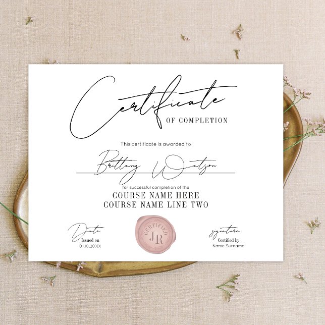 Elegant Certificate Award Initials Pink Wax Stamp (Creator Uploaded)