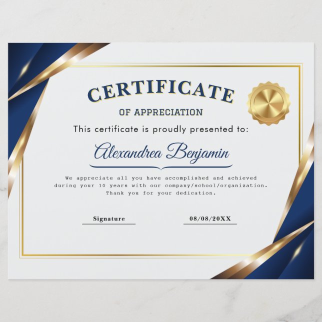 Elegant Certificate of Appreciation (Front)