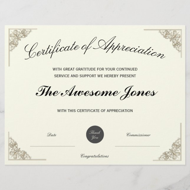 Elegant Certificate of Appreciation w/ Custom Logo (Front)