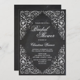 Elegant Chalkboard Corner Flourish Bridal Shower Invitation