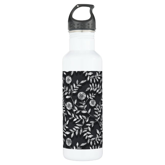 Elegant Chalkboard Floral Pattern 710 Ml Water Bottle (Front)