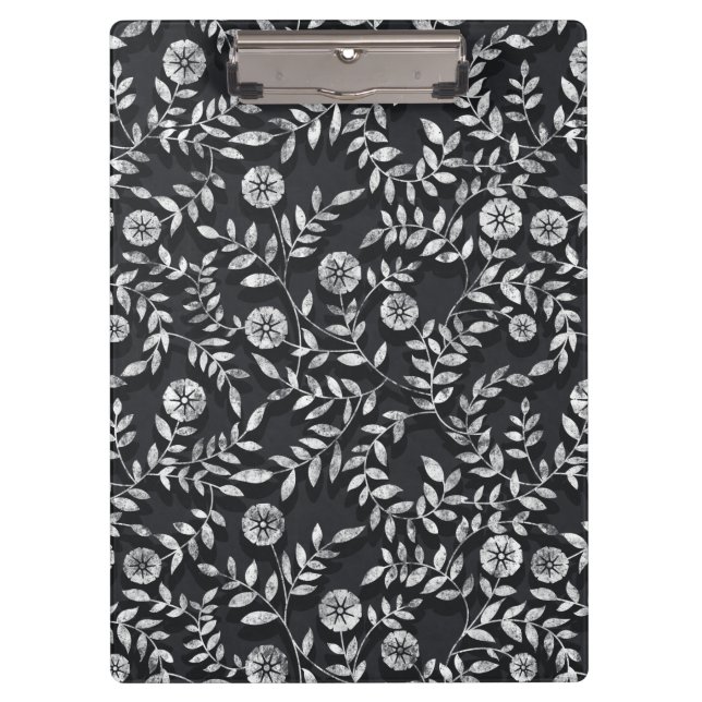 Elegant Chalkboard Floral Pattern Clipboard (Front)