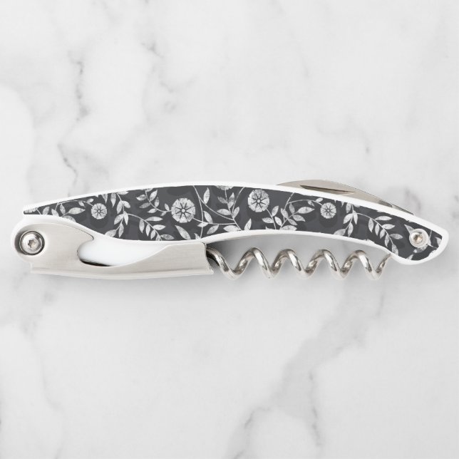 Elegant Chalkboard Floral Pattern Corkscrew (Front)