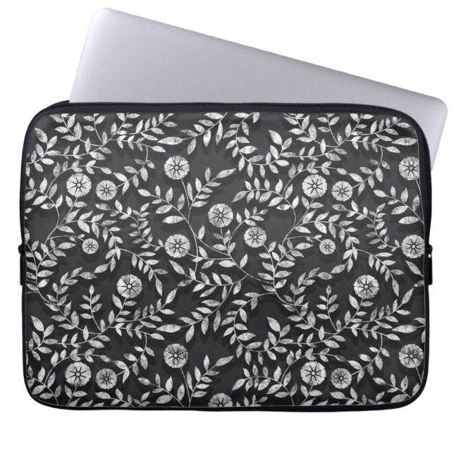 Elegant Chalkboard Floral Pattern Laptop Sleeve (Front)